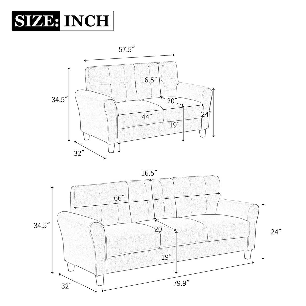 Modern Living Room Sofa Set Linen Upholstered Couch Furniture For Home Office by Couch.com