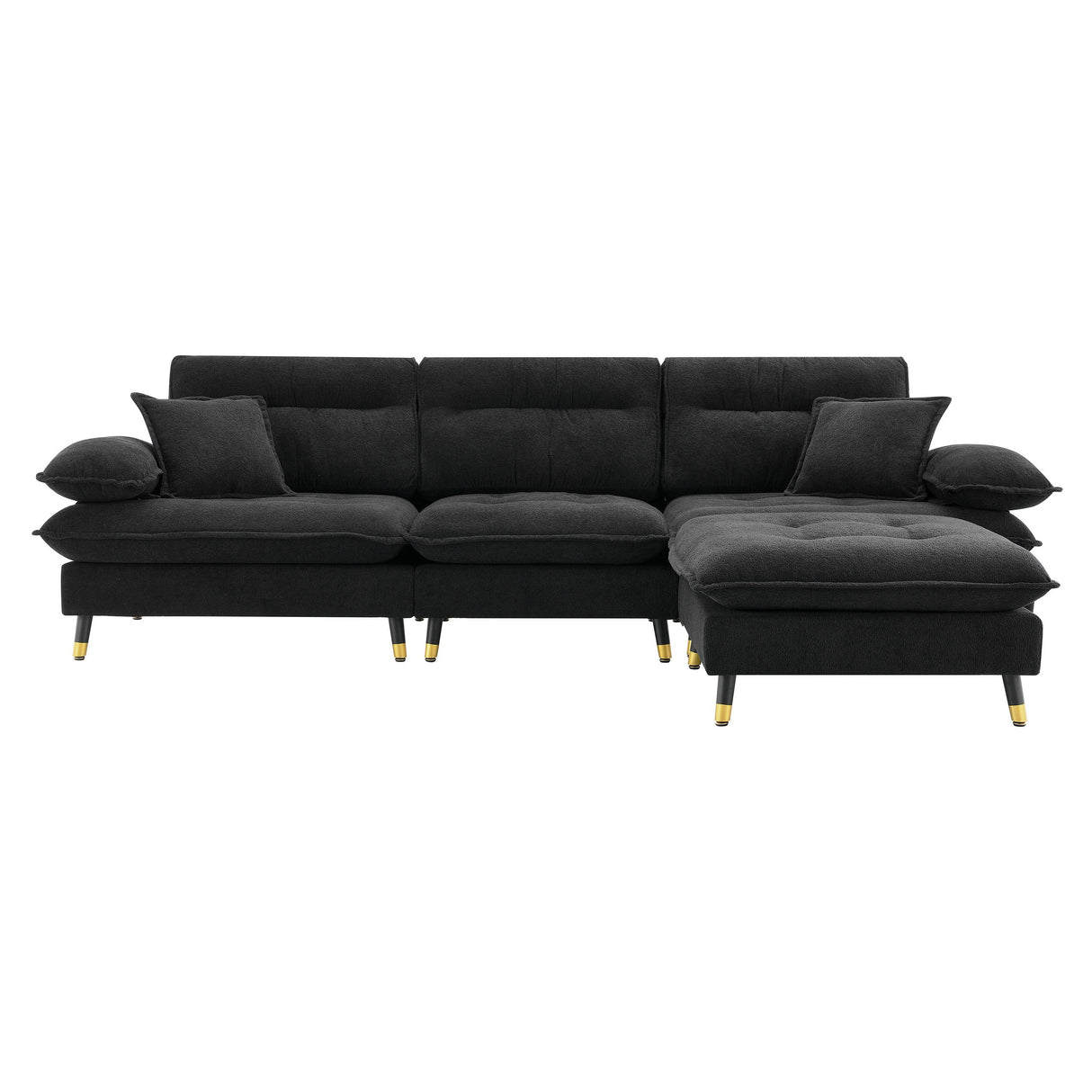 L Shaped Convertible Sectional Sofa 4 Seat Tufted Couch Set With Two Tone Adjust Legs Cloud Movable Ottoman by Couch.com
