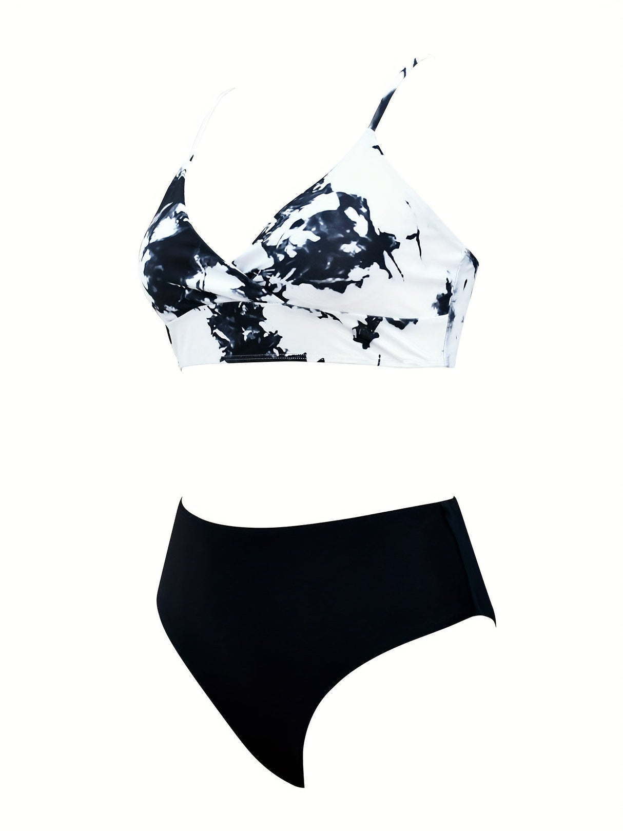Coastal Flair V-Neck Bikini Set – Eye-Catching Random Print Two-Piece Chic Swimsuit with Spaghetti Straps High Cut Shorts and Ultra-Stretch Comfort – Women’s Summer Swimwear for Beach Days & Casual Poolside Vibes