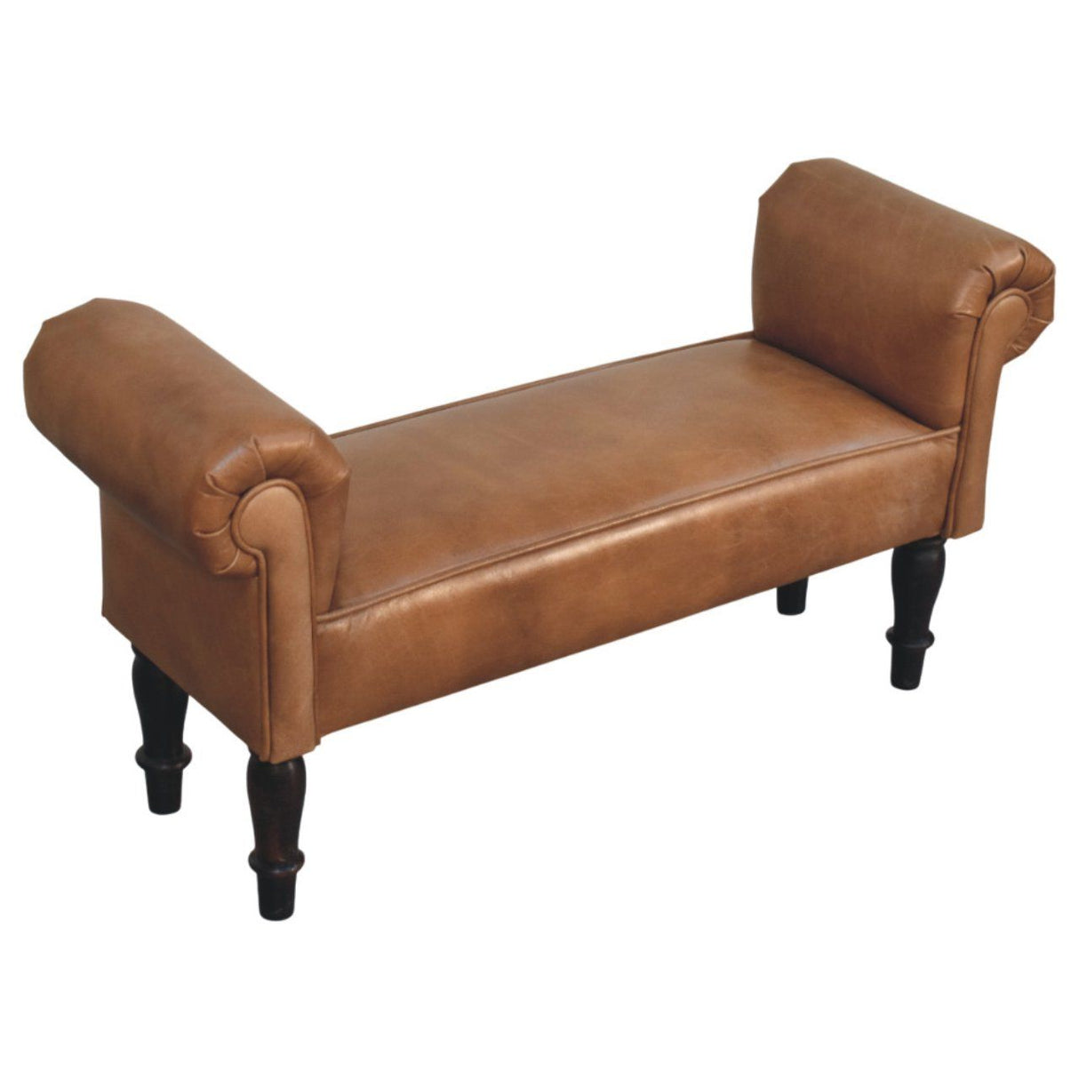 Buffalo - Leather Rolled Arms Bench - Brown by Couch.com