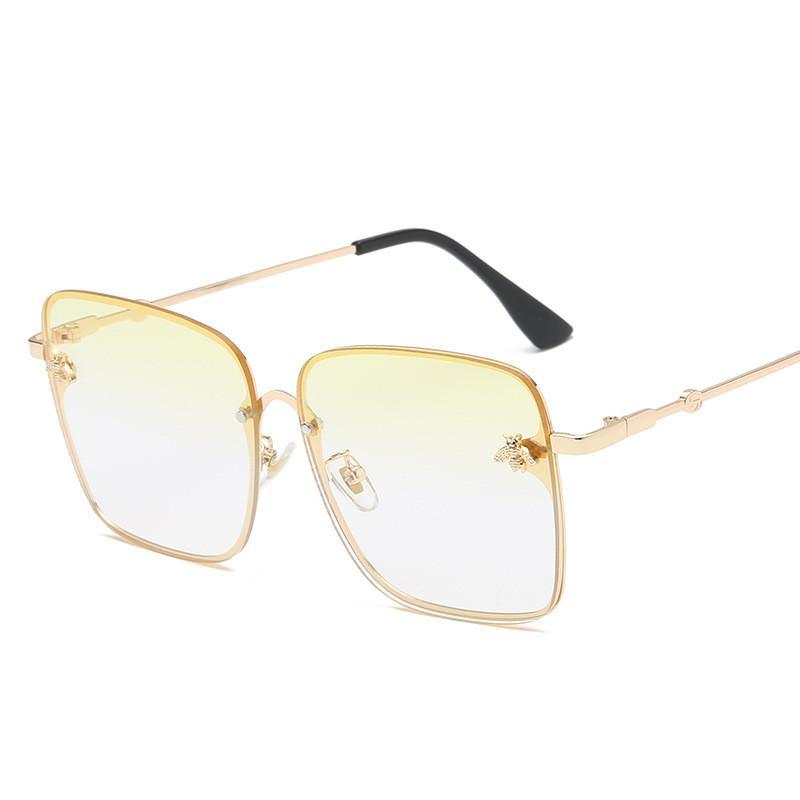 Luxury Square Modern WIth Metal Luxury Bee Sunglasses For Women and Ladies With Retro Brand designer Metal Frame Oversized Style And Grandient Glasses
