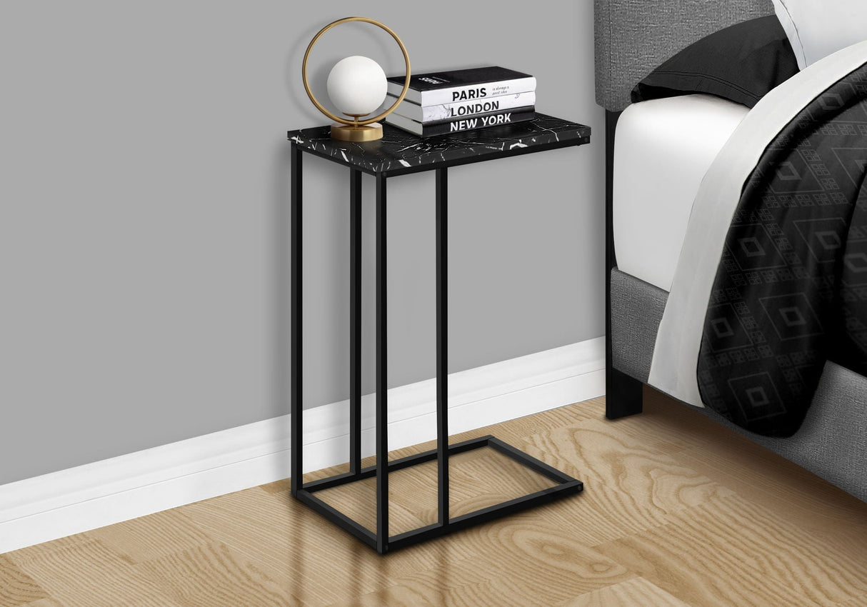 Accent Table, C - Shaped, Marble Look Modern Design - Black by Couch.com