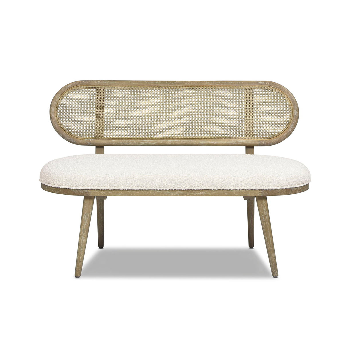 Havana - Cane Upholstered Bench Settee - Ivory White by Couch.com