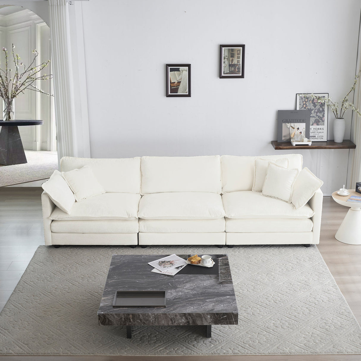 Mid-Century Modern Couch 3-Seater Sofa with Chenille Fabric