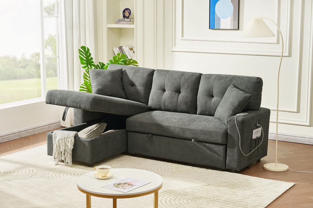 Reversible Sofa Couch Sleeper With Pull Out Bed And USB Port by Couch.com