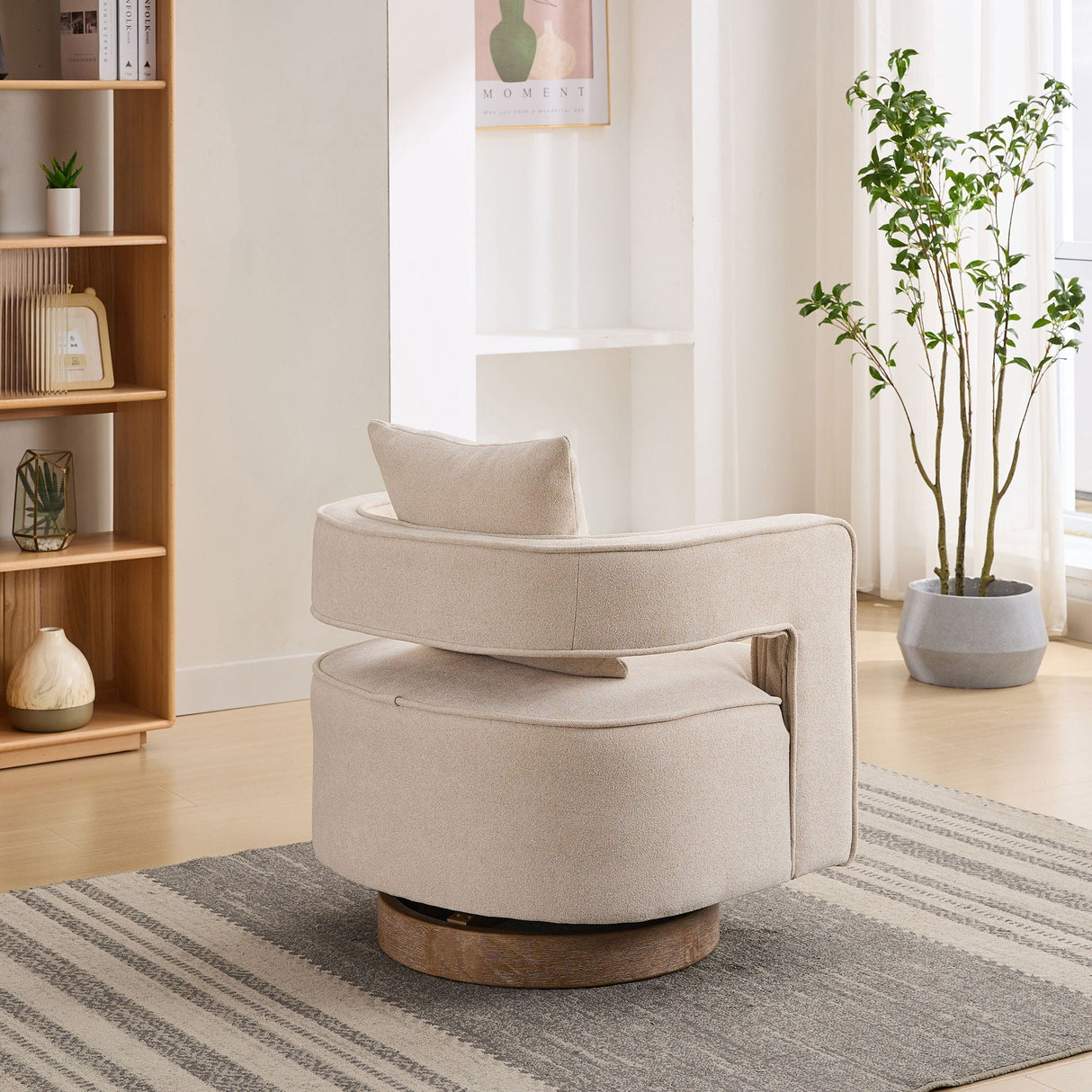 Swivel Accent Open Back Barrel Chair With Weathered Base by Couch.com