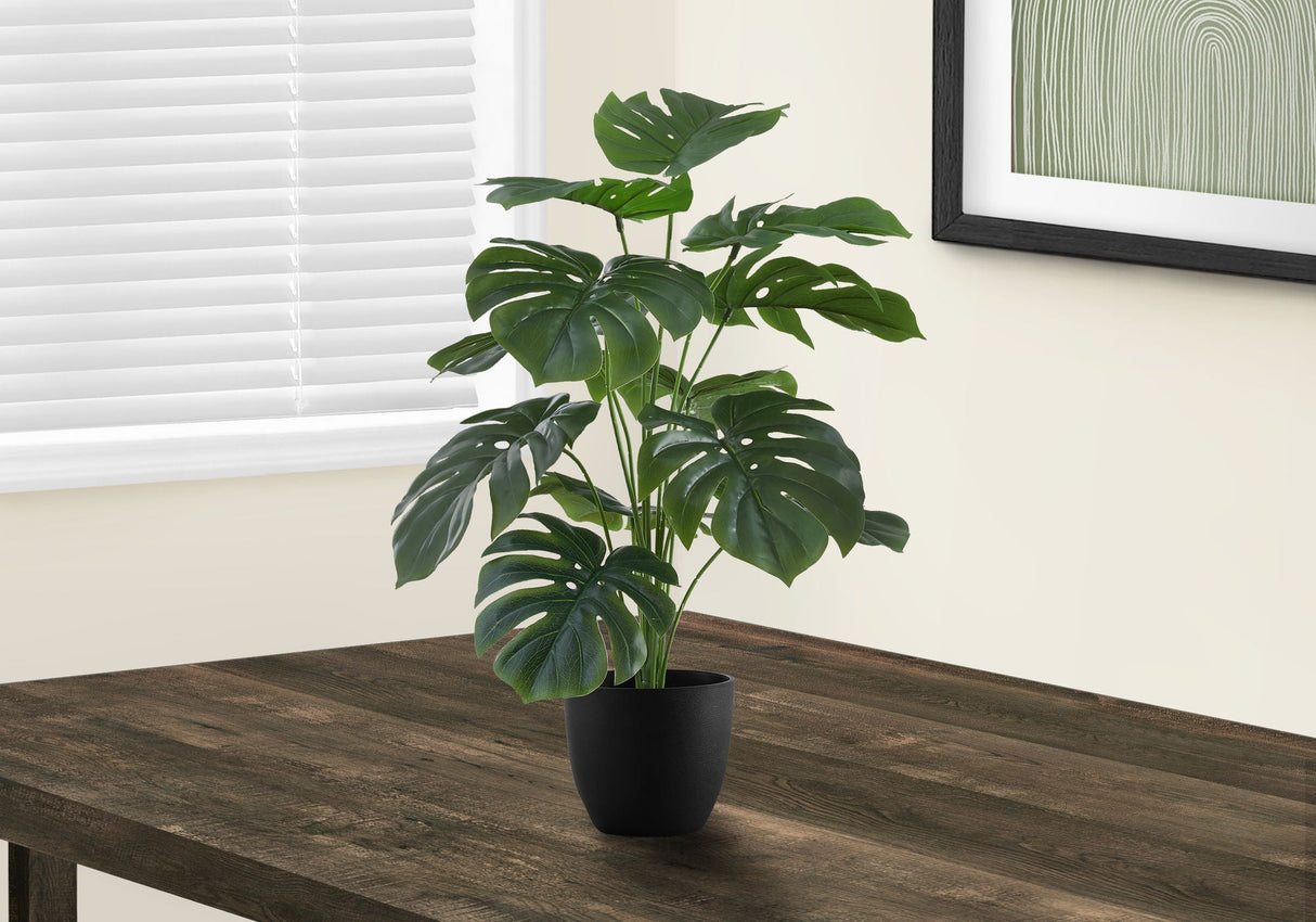 24" Tall, Artificial Plant, Monstera, Indoor, Faux, Fake, Table, Greenery, Potted, Real Touch, Decorative - Green / Black by Couch.com