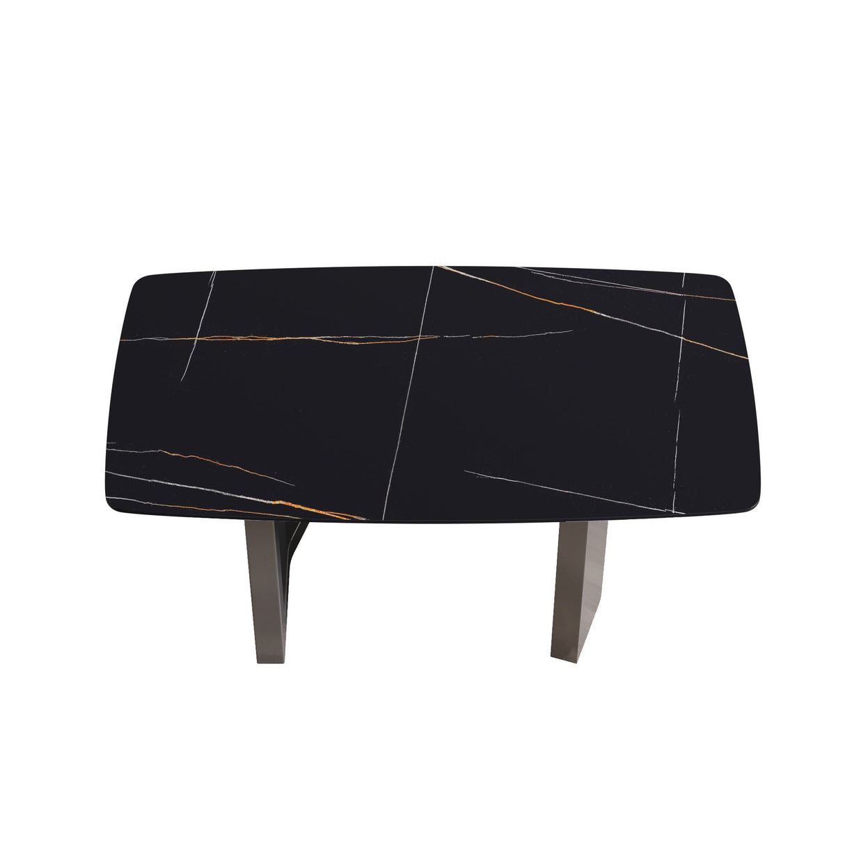 63" Modern Artificial Stone Black Curved Black Metal Leg Dining Table, 6 People - Black by Couch.com