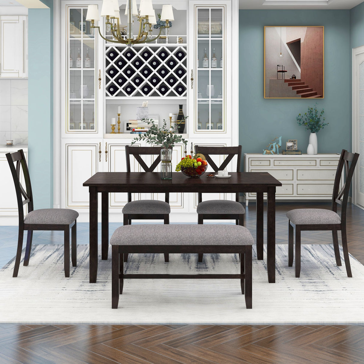 Kitchen Dining Table Set Wooden Rectangular Dining Table, 4 Chairs And Bench Family Furniture by Couch.com