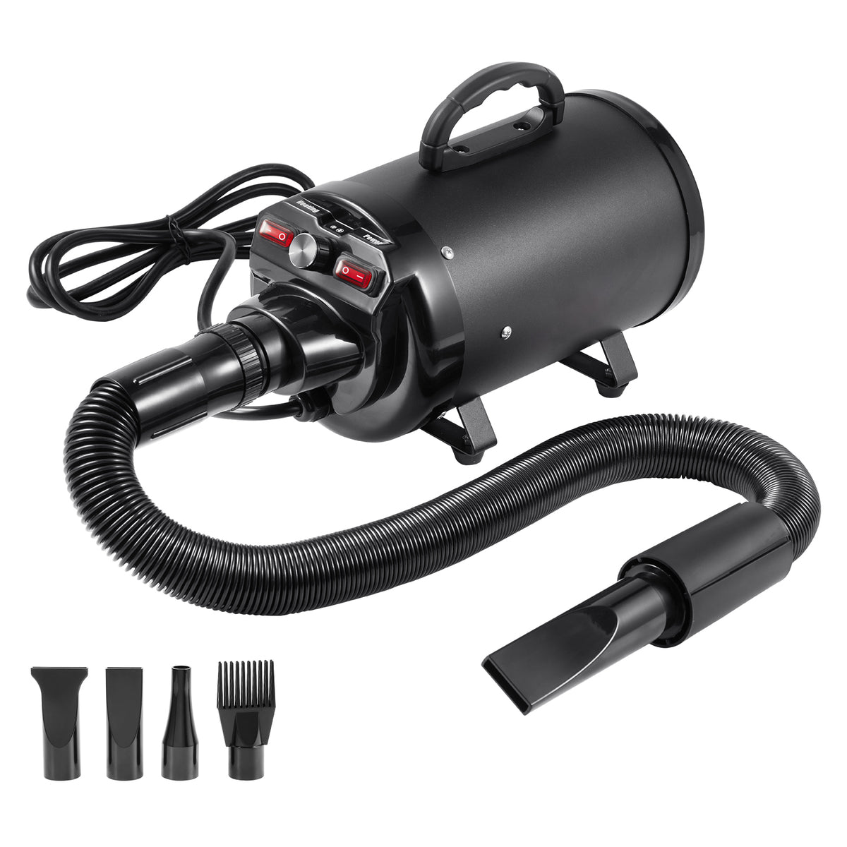 Dog Dryer, 2800W/4.3HP Dog Blow Dryer, Pet Grooming Dryer with Adjustable Speed and Temperature Control, Pet Hair Dryer with 4 Nozzles and Extendable Hose, Black