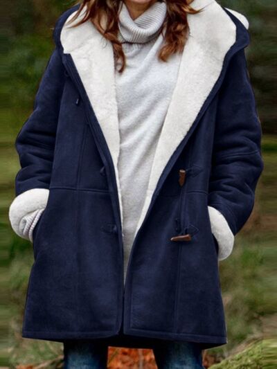 Full Size Pocketed Long Sleeve Hooded Toggle Jacket – Stylish & Functional Outerwear for Women