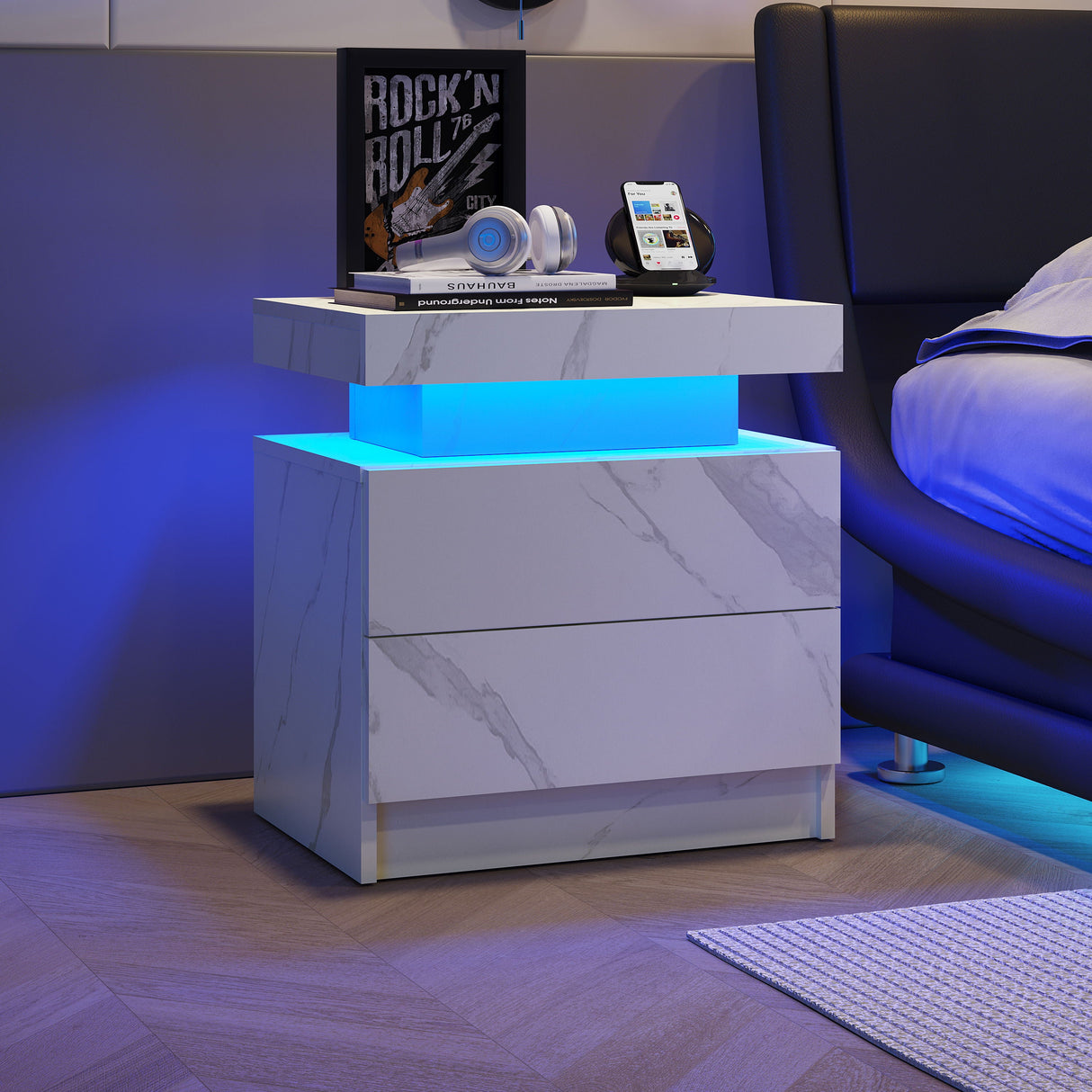 Nightstand LED, Bedside Table Cabinet With 2 Drawers For Bedroom by Couch.com