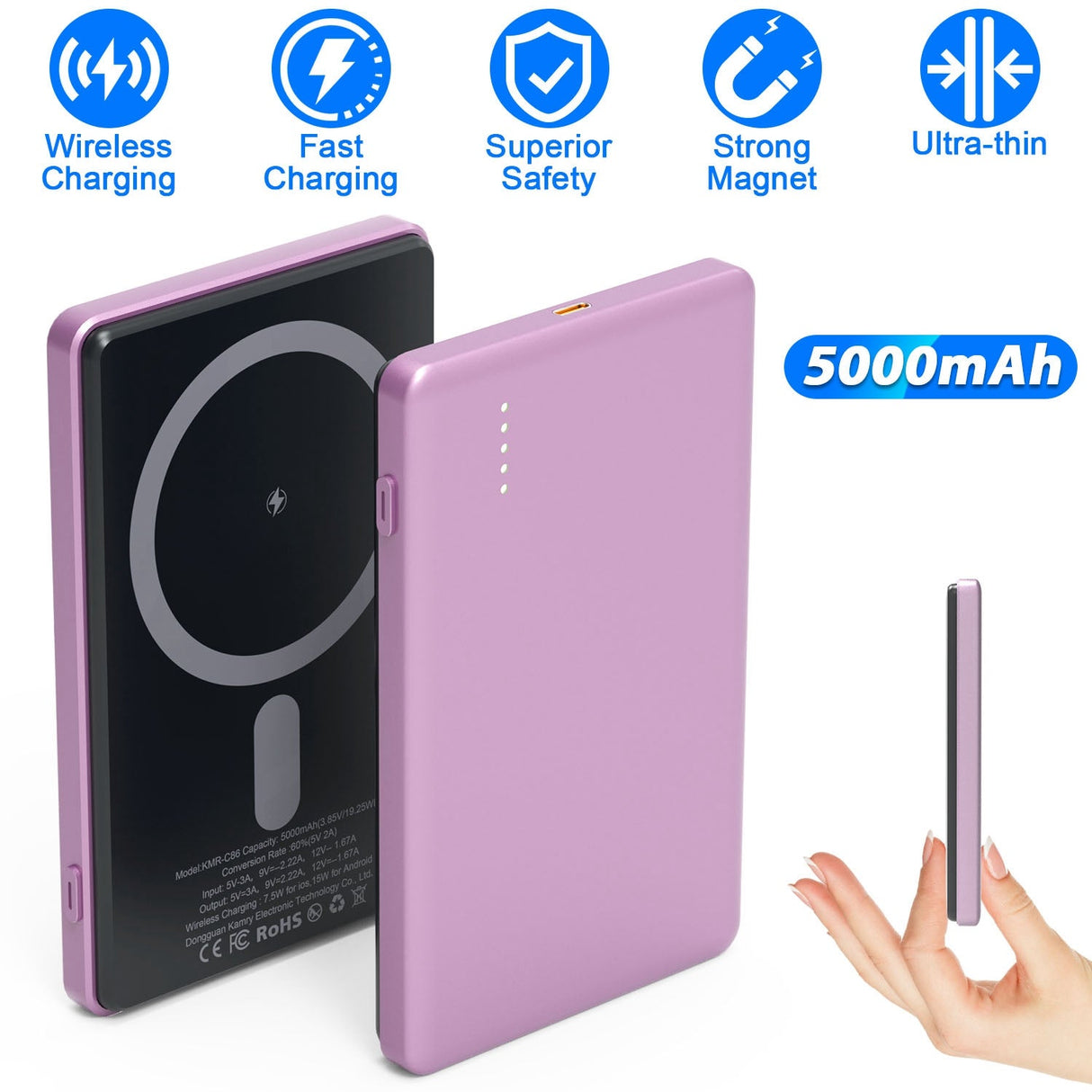 2 In 1 5000mAh Slim MagSafe Wireless Power Bank by DirectDeals