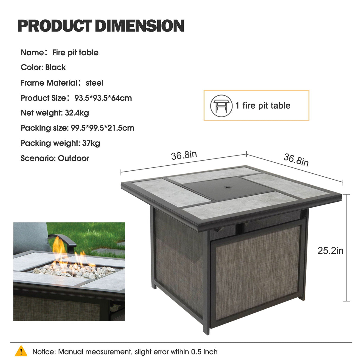 Outdoor Gas Fire Pit, 46, 000 Btu Steel Fire Table - Gray by Couch.com