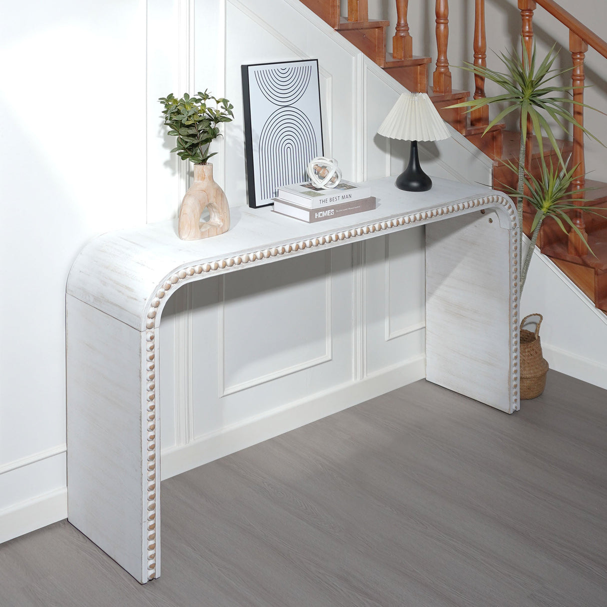 Washed White Console Table, 59in Entryway Table