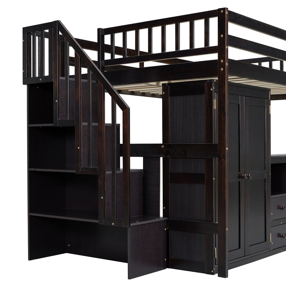 Loft Bed With Stairs, Bookshelf, Drawers, Desk & Wardrobe, Space Saving Multifunctional Furniture by Couch.com