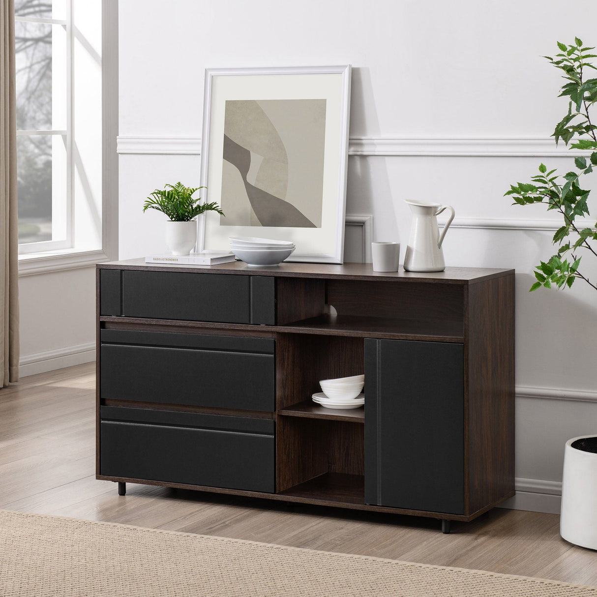 Contemporary Detailed Door Sideboard With Open Storage by Couch.com