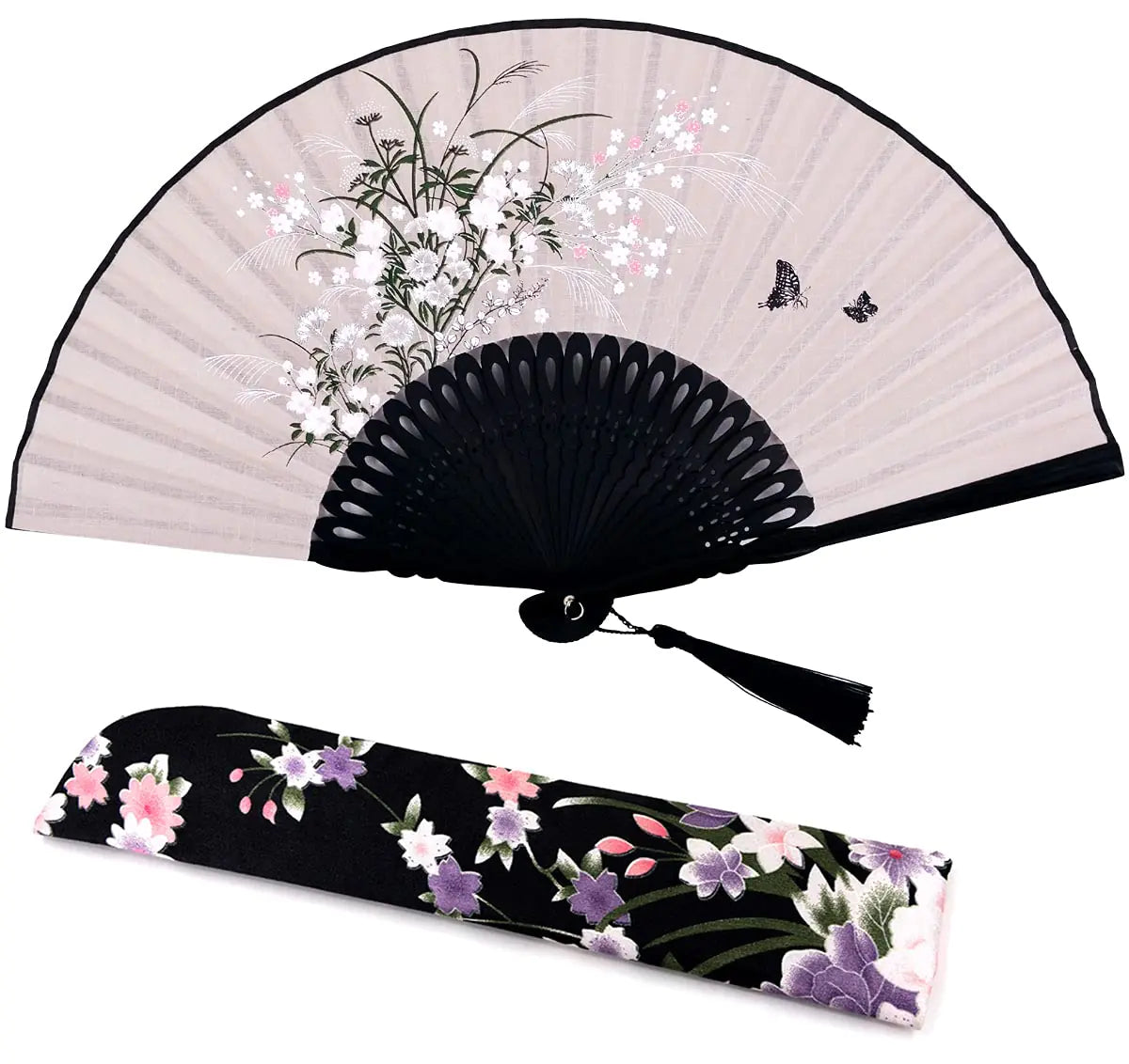 Amajiji Charming Elegant Modern Woman Handmade Bamboo Silk 8.27" (21cm) Folding Pocket Purse Hand Fan (CZT-10)
