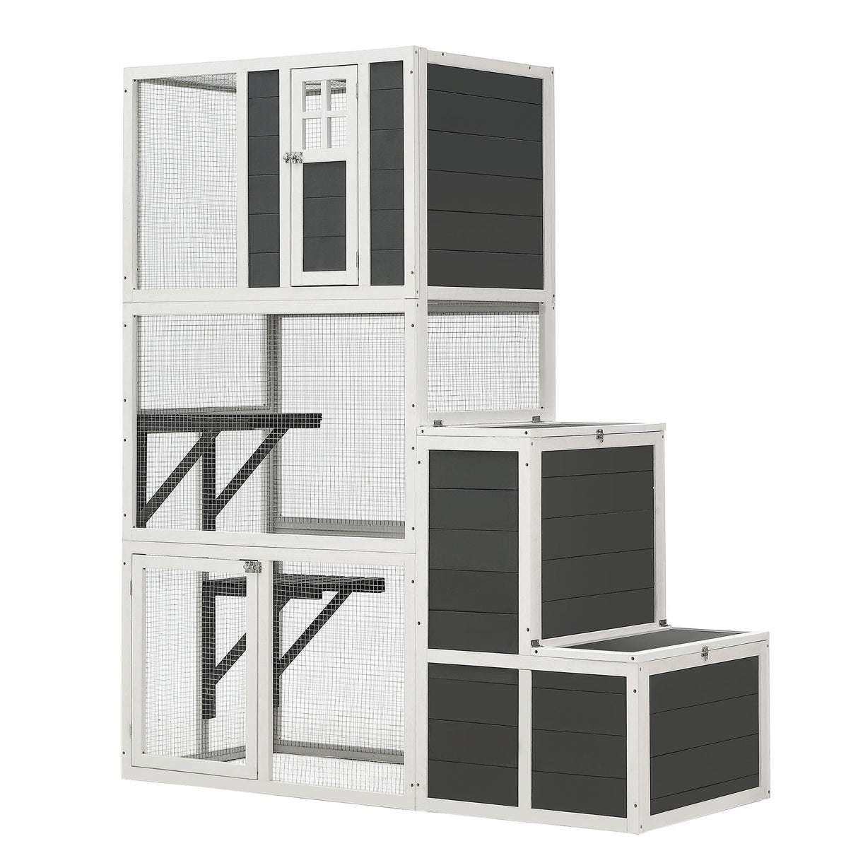 3 Tier Wooden Outdoor & Indoor Cat House Suitable For 1-3 Cats Cat Enclosure Resting Box With 4 Platforms And 2 Doors Cat Shelter Kitty House With A Jump Box For Hiding And Resting Cat Cage - Gray by Couch.com