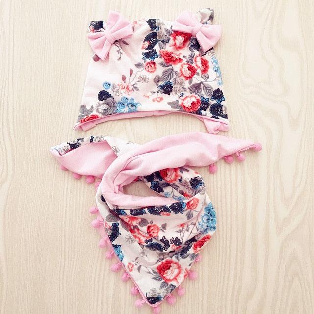 Baby Cotton Hat Autumn Winter Children Scarf Hat Sets Bowknot Ear Baby Girl Boy Warm Beanies Cap Neck Warmer Scarf Fleece Balaclava Hood Ski Mask Cold Weather Face Mask Neck Warmer Winter Nose Warmer