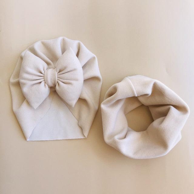 Baby Cotton Hat Autumn Winter Children Scarf Hat Sets Bowknot Ear Baby Girl Boy Warm Beanies Cap Neck Warmer Scarf Fleece Balaclava Hood Ski Mask Cold Weather Face Mask Neck Warmer Winter Nose Warmer