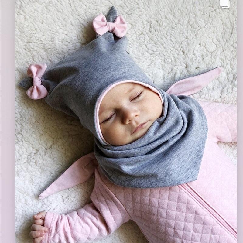Baby Cotton Hat Autumn Winter Children Scarf Hat Sets Bowknot Ear Baby Girl Boy Warm Beanies Cap Neck Warmer Scarf Fleece Balaclava Hood Ski Mask Cold Weather Face Mask Neck Warmer Winter Nose Warmer