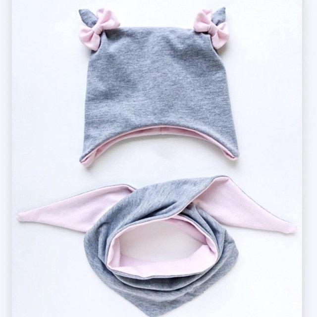 Baby Cotton Hat Autumn Winter Children Scarf Hat Sets Bowknot Ear Baby Girl Boy Warm Beanies Cap Neck Warmer Scarf Fleece Balaclava Hood Ski Mask Cold Weather Face Mask Neck Warmer Winter Nose Warmer