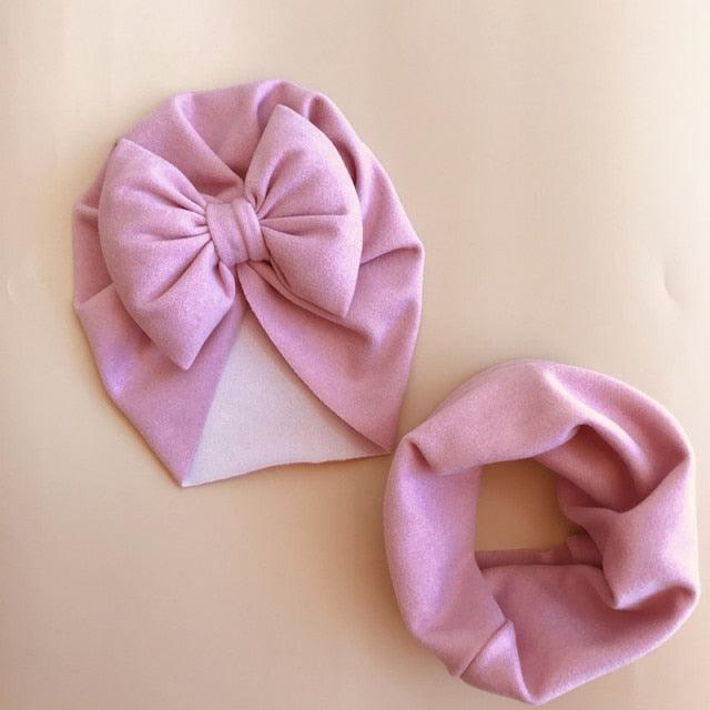 Baby Cotton Hat Autumn Winter Children Scarf Hat Sets Bowknot Ear Baby Girl Boy Warm Beanies Cap Neck Warmer Scarf Fleece Balaclava Hood Ski Mask Cold Weather Face Mask Neck Warmer Winter Nose Warmer