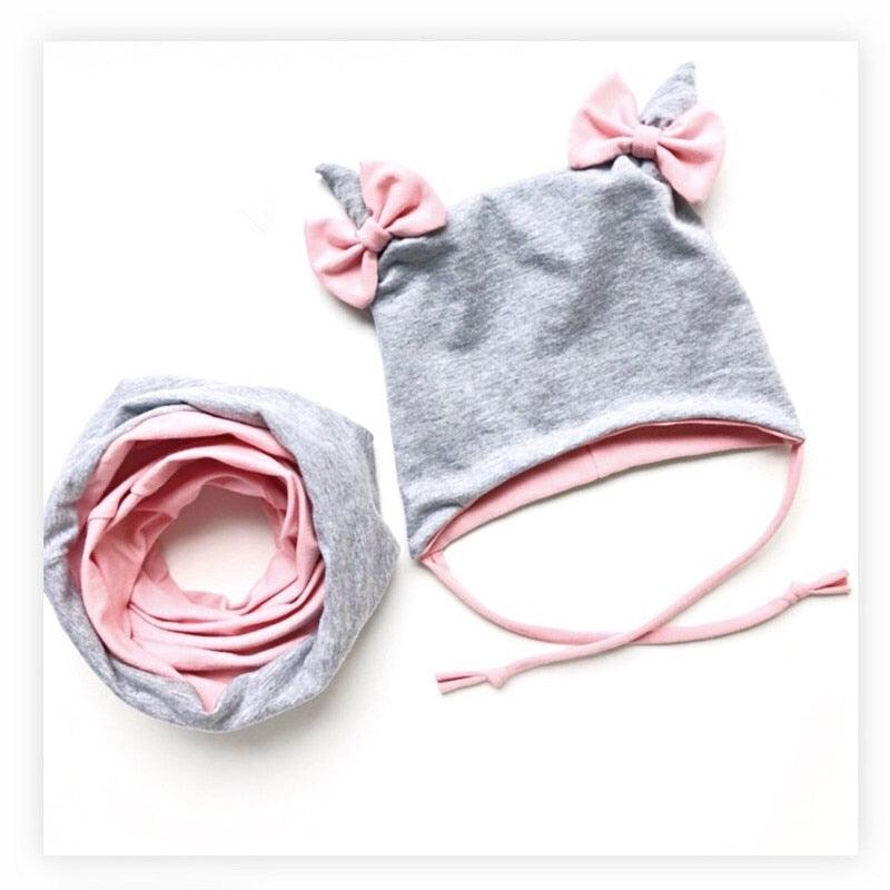 Baby Cotton Hat Autumn Winter Children Scarf Hat Sets Bowknot Ear Baby Girl Boy Warm Beanies Cap Neck Warmer Scarf Fleece Balaclava Hood Ski Mask Cold Weather Face Mask Neck Warmer Winter Nose Warmer