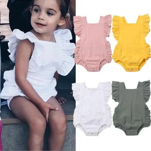Baby Girl Ruffled Solid Color Sleeveless Backless Romper Jumpsuit Comfy Outfit Excellent Gift For Your Baby Girl