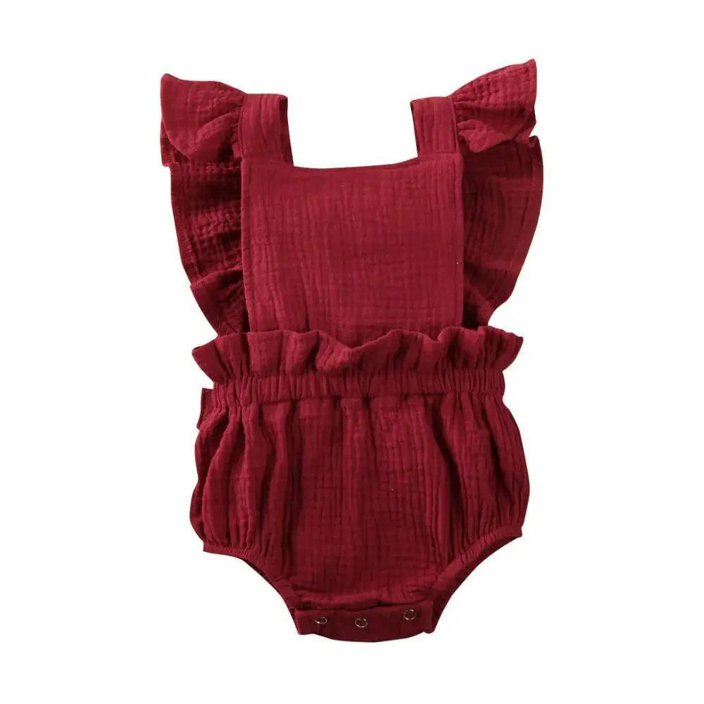 Baby Girl Ruffled Solid Color Sleeveless Backless Romper Jumpsuit Comfy Outfit Excellent Gift For Your Baby Girl