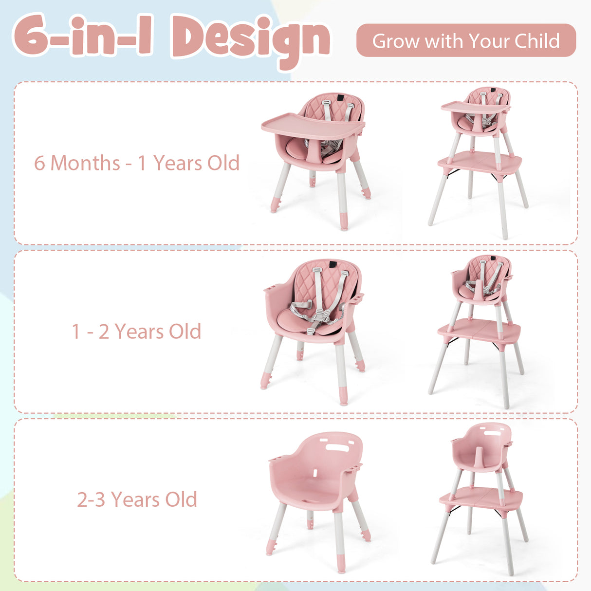 4-in-1 Baby Convertible Toddler Table Chair Set with PU Cushion-Pink