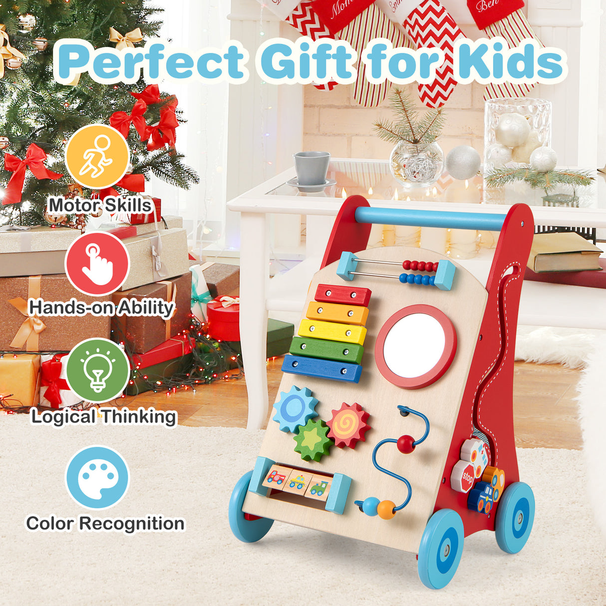 Baby Push Walker with Handle and Wheels for Boys & Girls 3+ Years Old-Muticolor