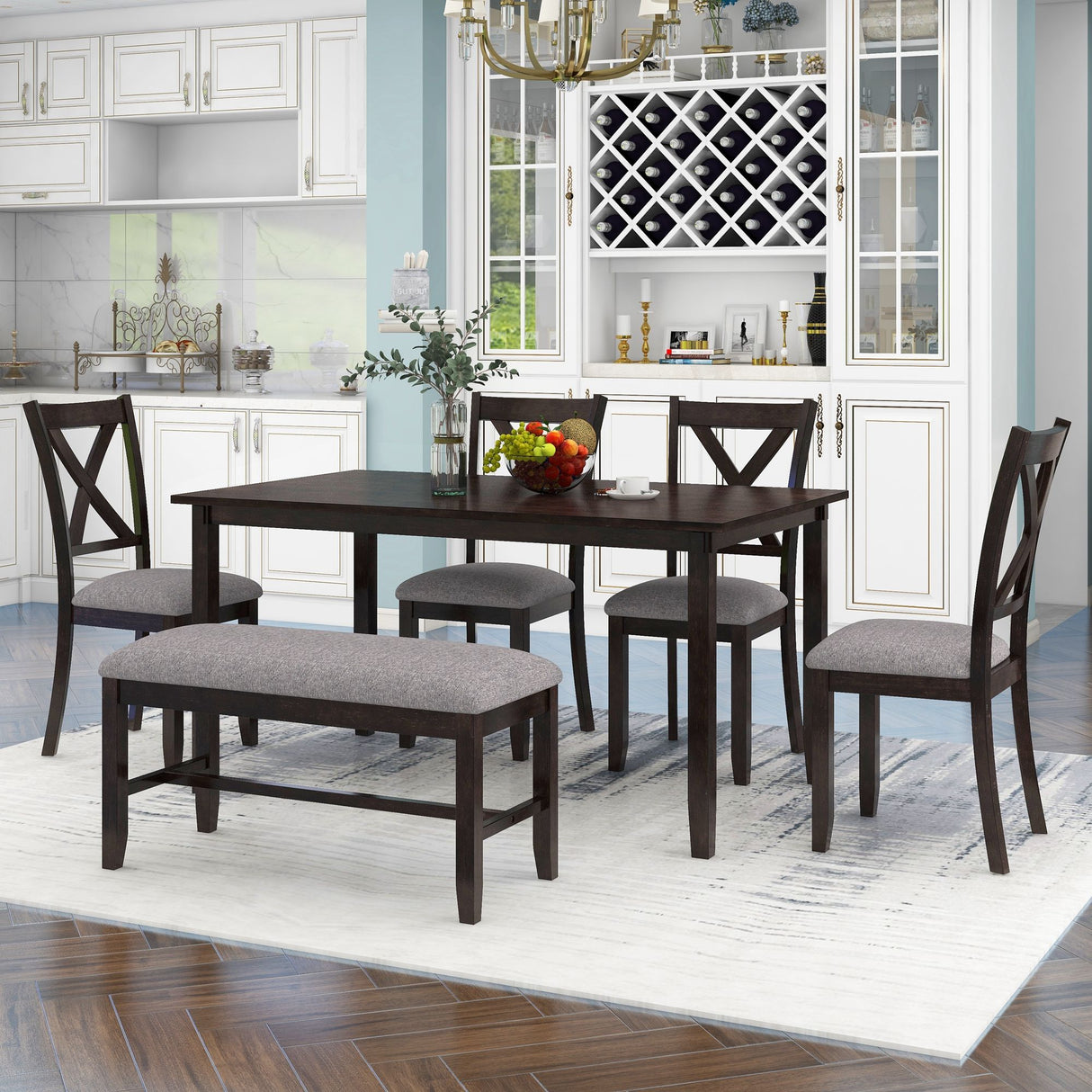 Kitchen Dining Table Set Wooden Rectangular Dining Table, 4 Chairs And Bench Family Furniture by Couch.com