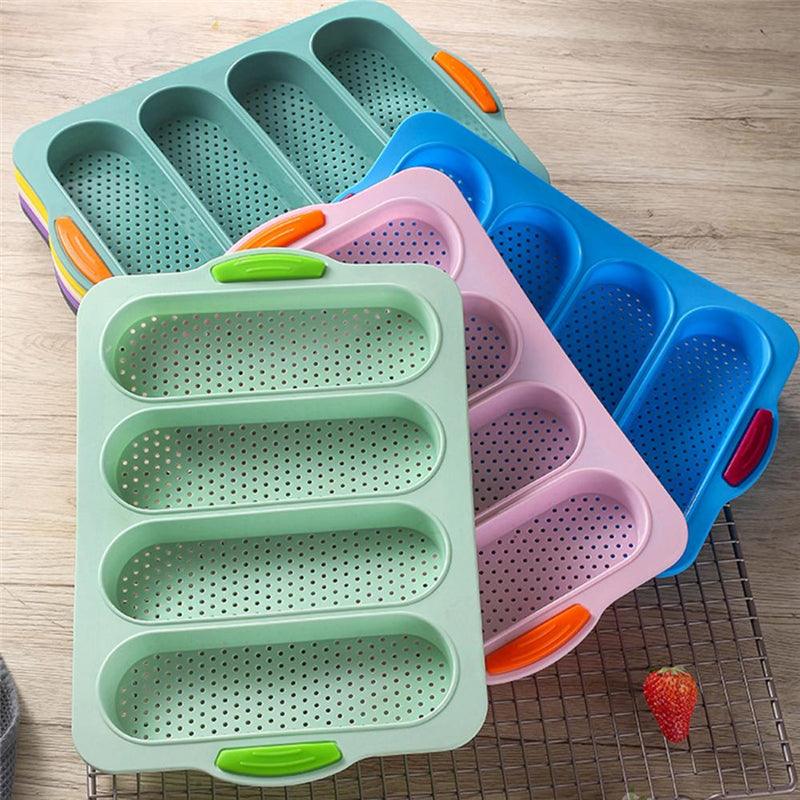 Baking Mold Food Grade 4 Grids Baguettes Silicone Mould Tray Anti-scalding Non-stick Bread Cake Molds Kitchen Tool Accessories Mold For Bread Baking Loaves Bake Mold Loaf Muffin Pan Kitchen Baking Tools