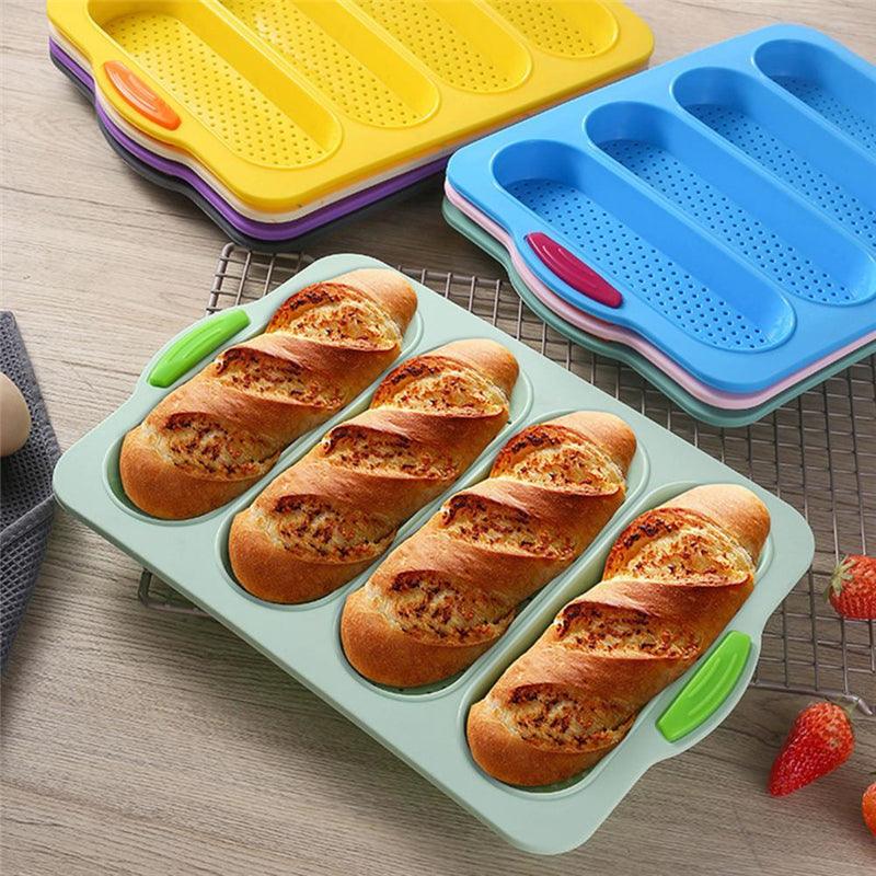 Baking Mold Food Grade 4 Grids Baguettes Silicone Mould Tray Anti-scalding Non-stick Bread Cake Molds Kitchen Tool Accessories Mold For Bread Baking Loaves Bake Mold Loaf Muffin Pan Kitchen Baking Tools