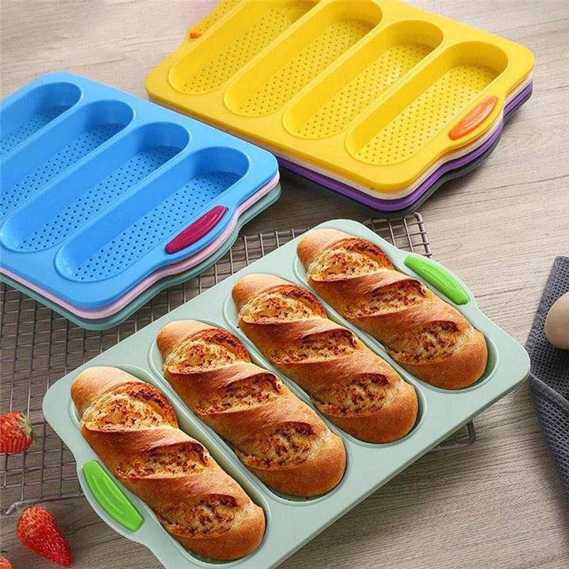 Baking Mold Food Grade 4 Grids Baguettes Silicone Mould Tray Anti-scalding Non-stick Bread Cake Molds Kitchen Tool Accessories Mold For Bread Baking Loaves Bake Mold Loaf Muffin Pan Kitchen Baking Tools