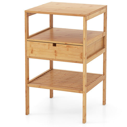 Bamboo Nightstand with Storage Drawer and Slatted Shelf-1 Piece