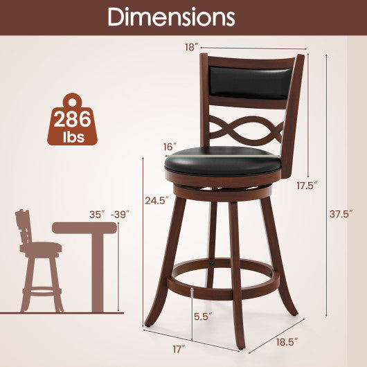 Bar Stools Set of 2 with Rubber Wood Frame and Faux Leather Upholstered Seat-24 Inch