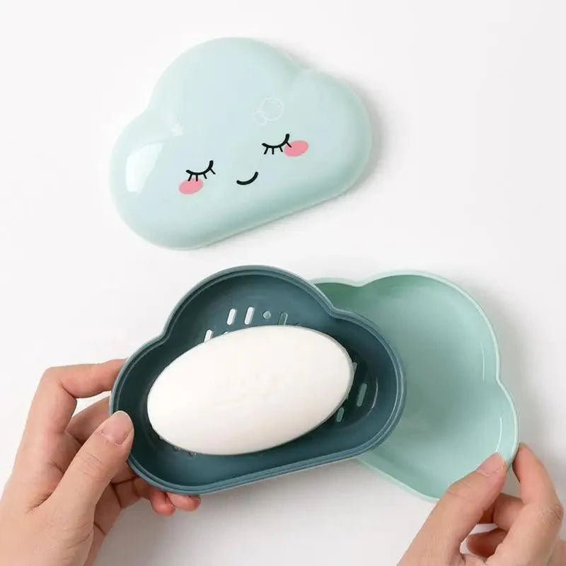 Bathroom Soap Dish Box Cute Cartoon Clouds Soap Holder Home Shower Travel Container Soap Tray Drainer Box Bathroom Accessories Soap Dish with Drain Soap Holder Soap Saver Easy Cleaning Dry Stop Soap