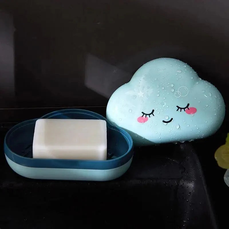 Bathroom Soap Dish Box Cute Cartoon Clouds Soap Holder Home Shower Travel Container Soap Tray Drainer Box Bathroom Accessories Soap Dish with Drain Soap Holder Soap Saver Easy Cleaning Dry Stop Soap