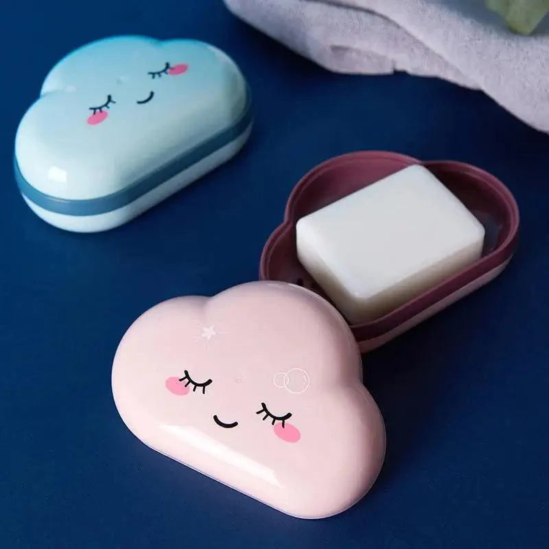 Bathroom Soap Dish Box Cute Cartoon Clouds Soap Holder Home Shower Travel Container Soap Tray Drainer Box Bathroom Accessories Soap Dish with Drain Soap Holder Soap Saver Easy Cleaning Dry Stop Soap