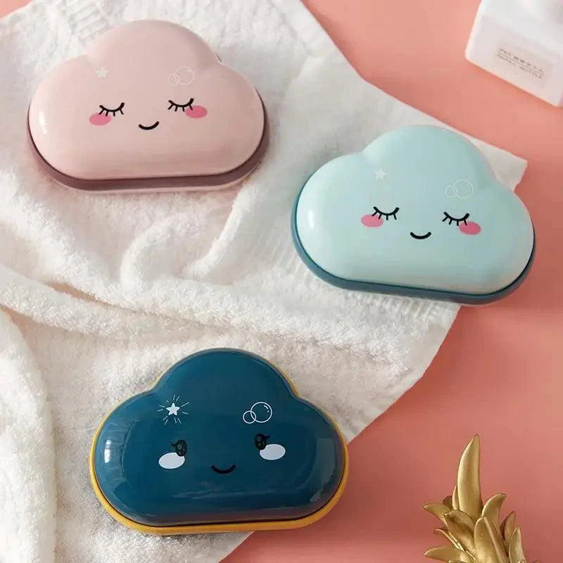 Bathroom Soap Dish Box Cute Cartoon Clouds Soap Holder Home Shower Travel Container Soap Tray Drainer Box Bathroom Accessories Soap Dish with Drain Soap Holder Soap Saver Easy Cleaning Dry Stop Soap