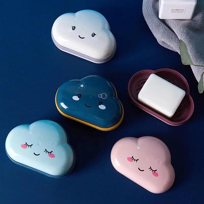 Bathroom Soap Dish Box Cute Cartoon Clouds Soap Holder Home Shower Travel Container Soap Tray Drainer Box Bathroom Accessories Soap Dish with Drain Soap Holder Soap Saver Easy Cleaning Dry Stop Soap