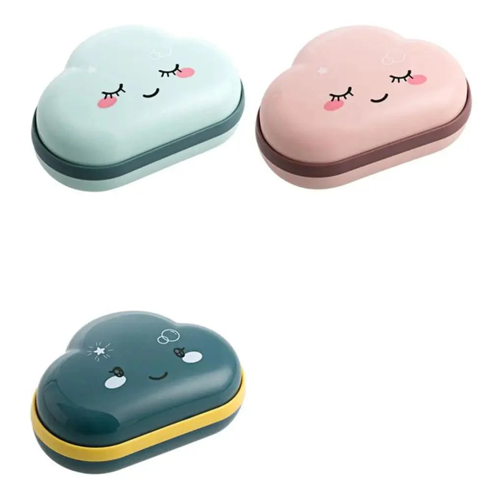 Bathroom Soap Dish Box Cute Cartoon Clouds Soap Holder Home Shower Travel Container Soap Tray Drainer Box Bathroom Accessories Soap Dish with Drain Soap Holder Soap Saver Easy Cleaning Dry Stop Soap