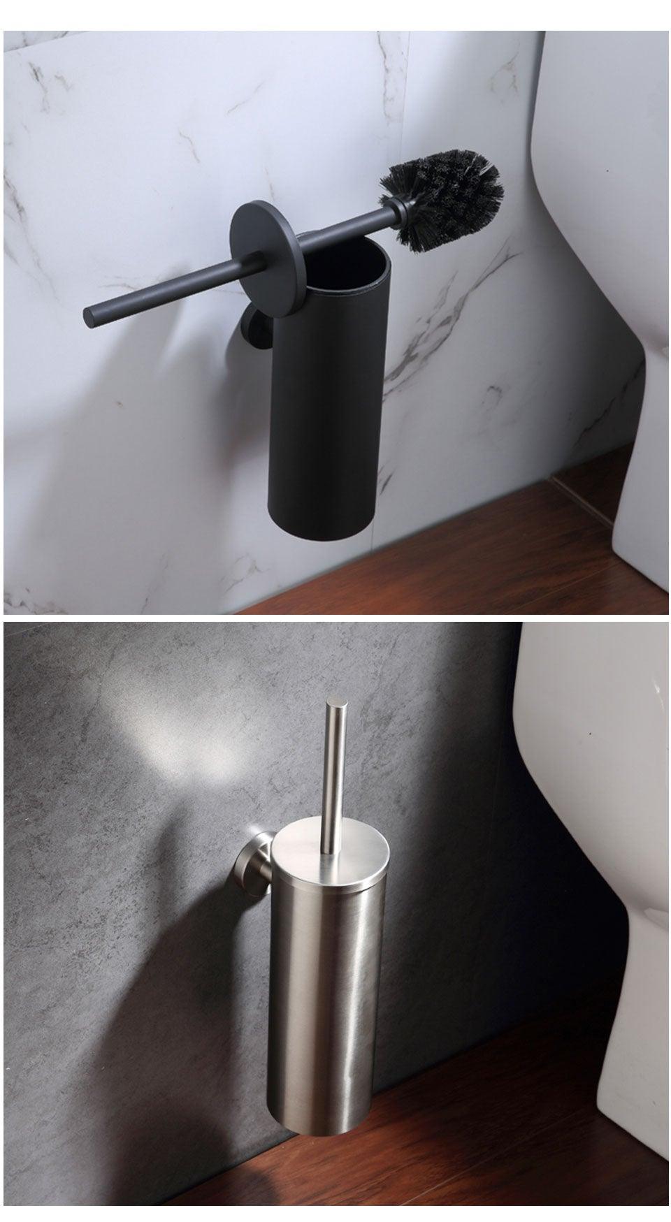 Bathroom Toilet Brush Holder Matt Black Stainless Steel Toilet Brush Wall Mounted For Bathroom Storage And Organization Toilet Bowl Brush with Stainless Steel Handle Durable Bristles Deep Cleaning Compact Bathroom Brush Save Space Good Grip