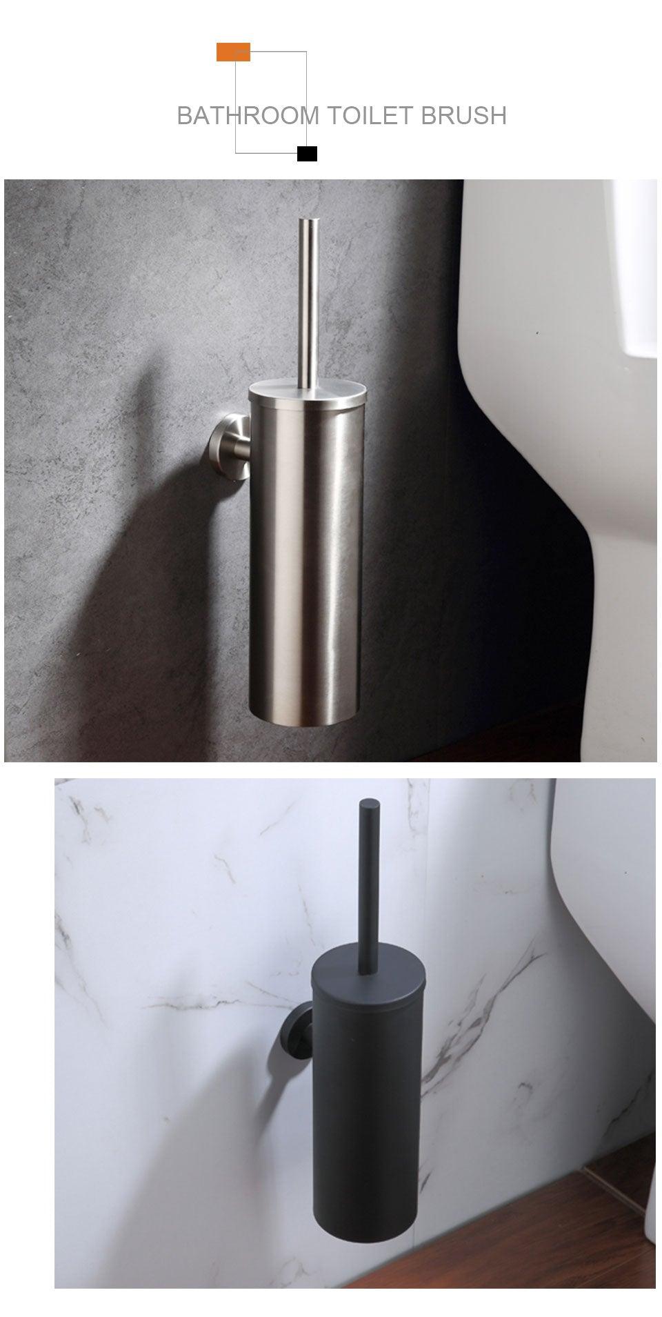 Bathroom Toilet Brush Holder Matt Black Stainless Steel Toilet Brush Wall Mounted For Bathroom Storage And Organization Toilet Bowl Brush with Stainless Steel Handle Durable Bristles Deep Cleaning Compact Bathroom Brush Save Space Good Grip