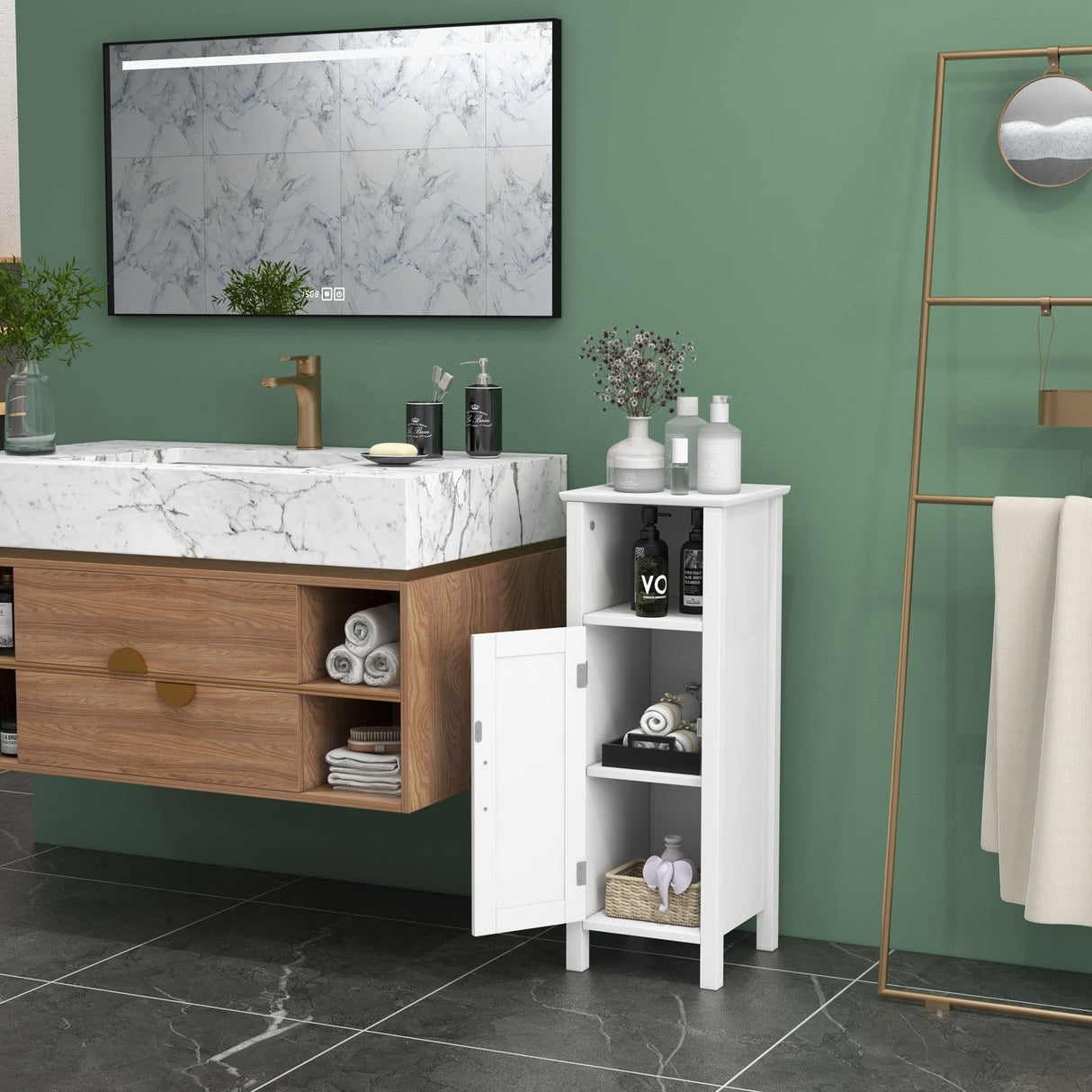 1-Door Freestanding Bathroom Cabinet with Open Shelf by DirectDeals
