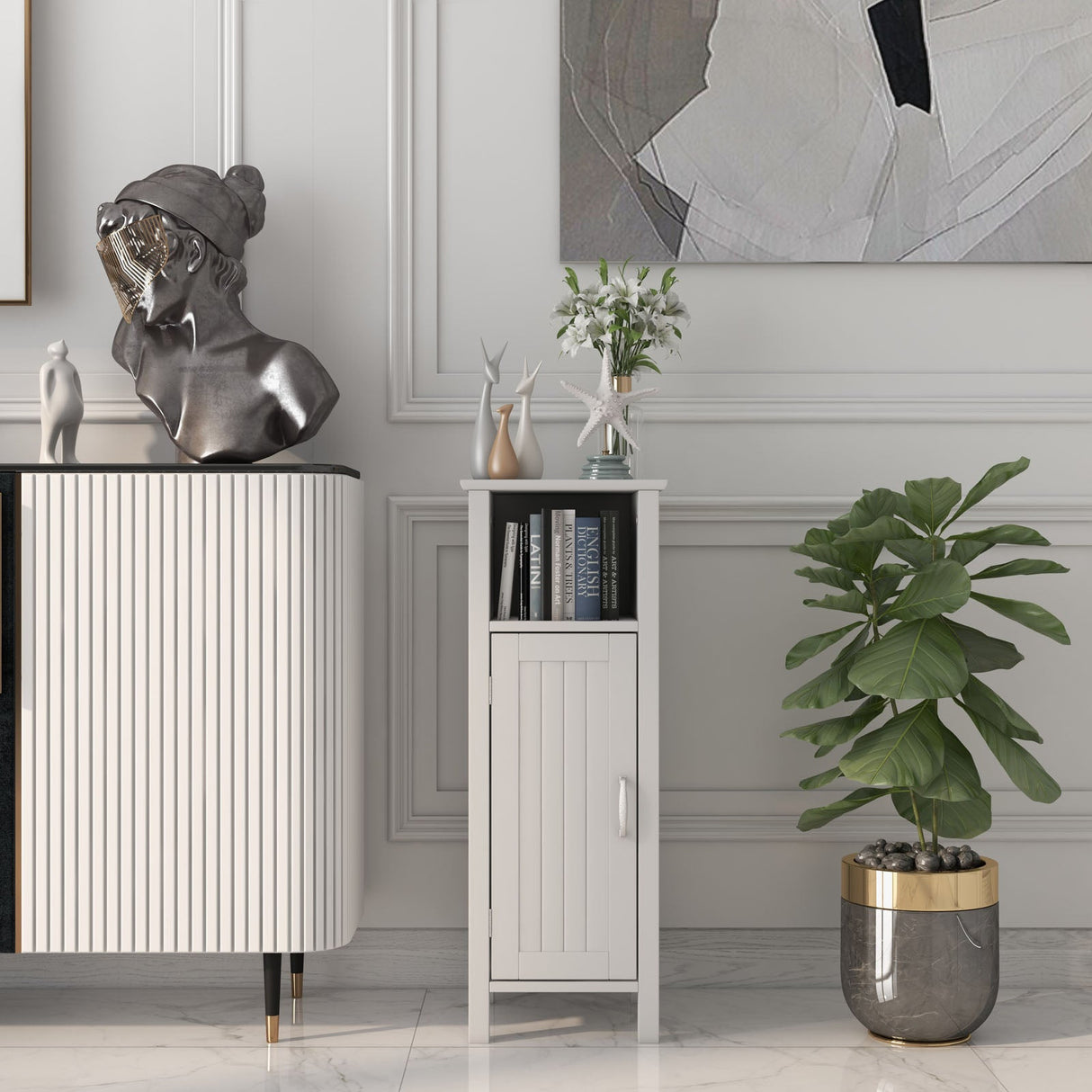 1-Door Freestanding Bathroom Cabinet with Open Shelf by DirectDeals