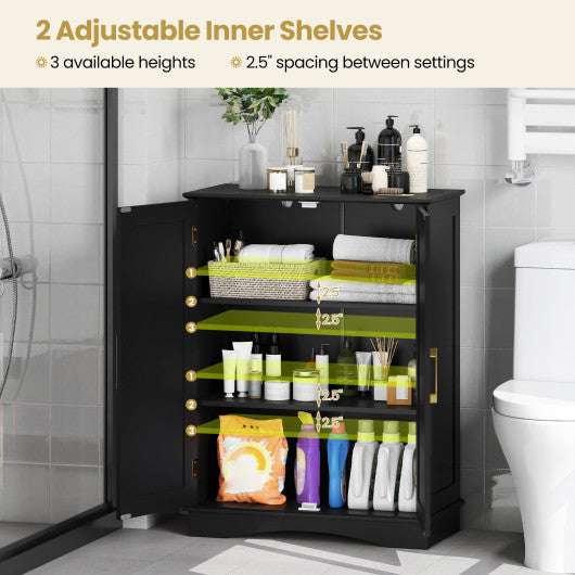 Bathroom Floor Storage Cabinet with 2 Doors and Adjustable Shelves-Black